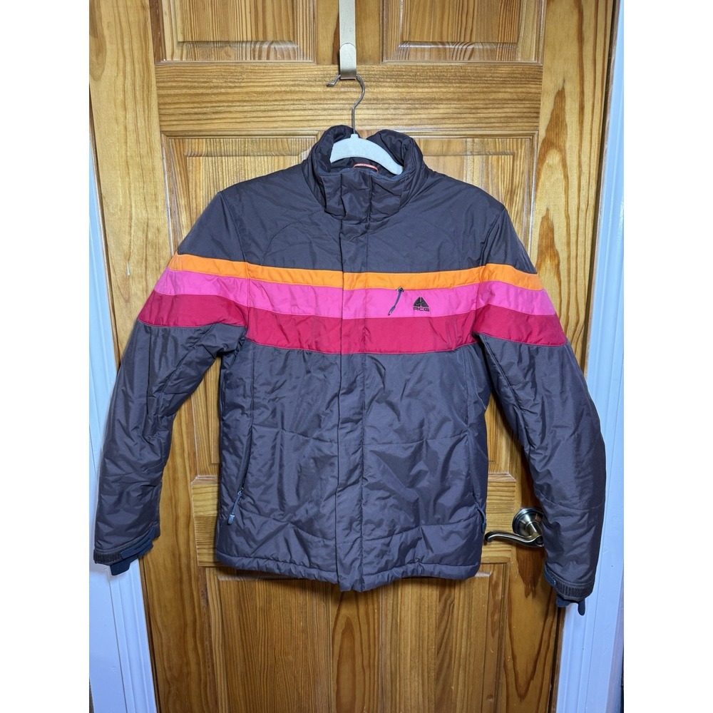 Y2K Nike Fit Storm ACG Womens Brown Pink‎ Puffer Winter Jacket Coat Snowboard M